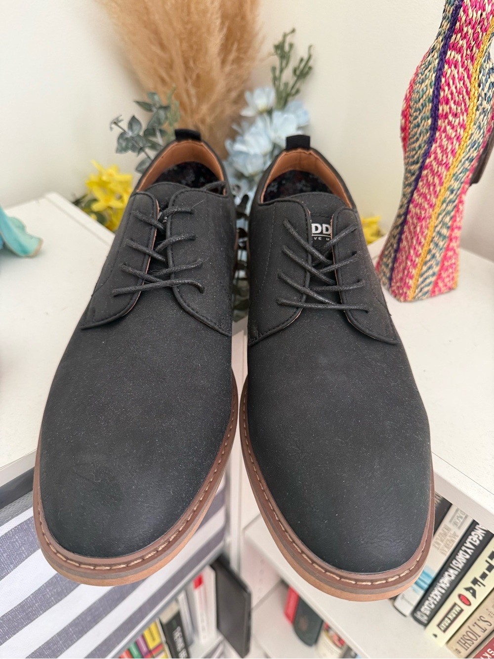 Steve Madden Black Suede Derby Shoes with Tan Welt